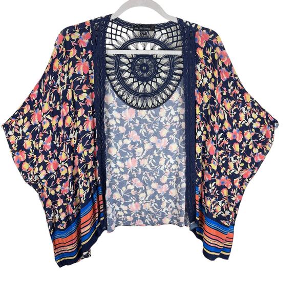 Colleen Lopez Boho Colorful Floral Crochet Lightweight Open Oversized Tunic M L - Picture 4 of 9